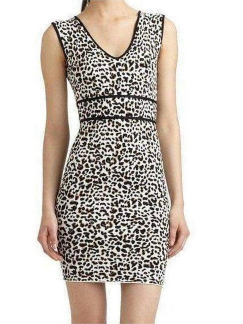 BCBG Maxazria Bandage Black and White Leopard Print V-Neck Dress